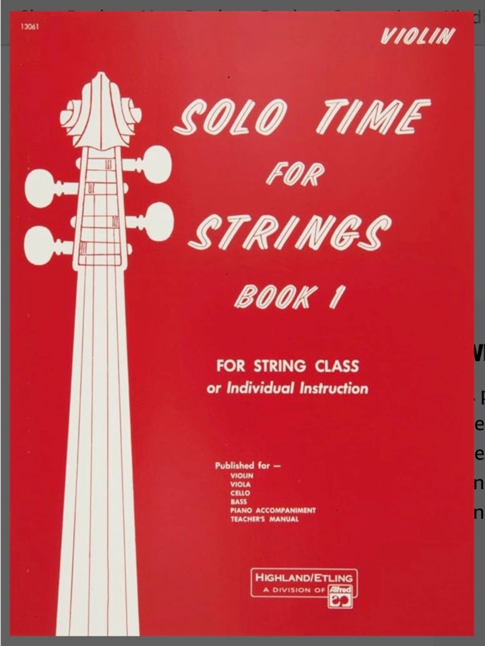 Alfred "Solo Time for Strings" Book 1 (Violin)